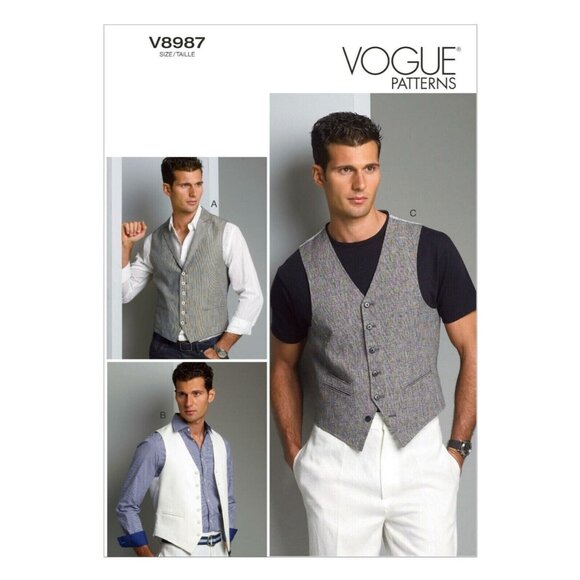Vogue V8987 Mens 40 to 46 Button Front Vest Uncut Sewing Pattern - Picture 3 of 7